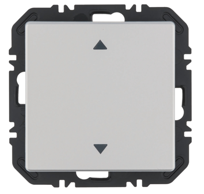 Wall transmitter module Enocean with rocker switch with printed symbol arrows, Qx, aluminum velvet